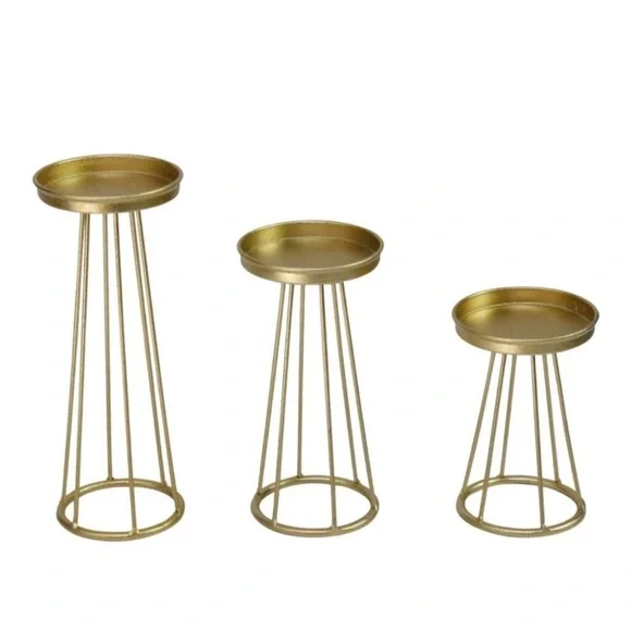pillar candle holder stands geometric metal gold