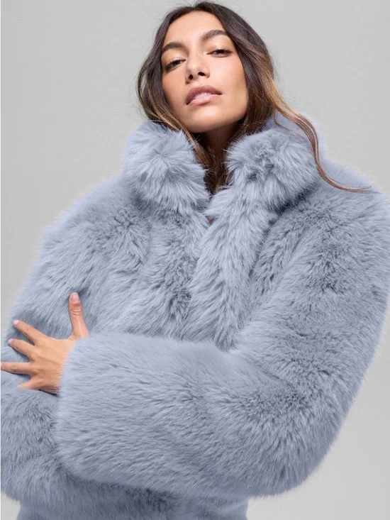 Alo Yoga Opulent Faux Fur Cropped Jacket In Winter Frost - Size Medium