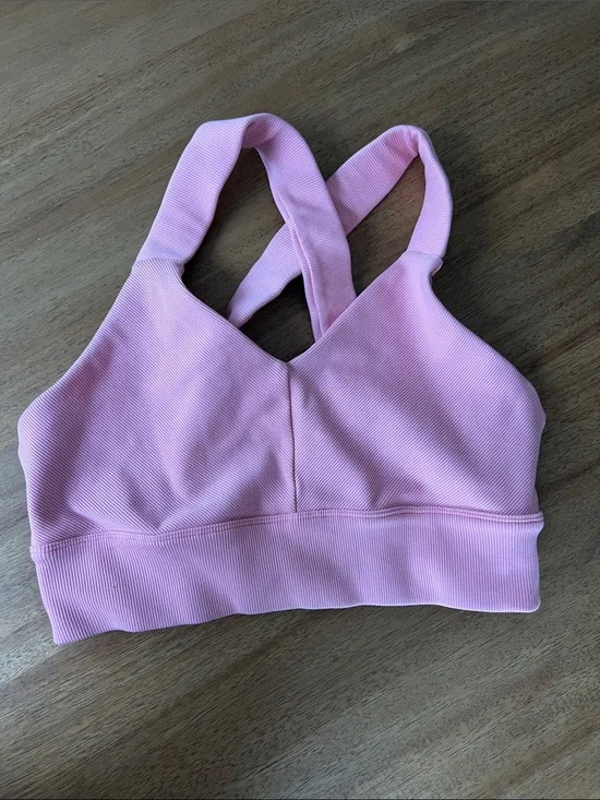 Alo Yoga Emulate Sports Bra Ribbed Pink Large