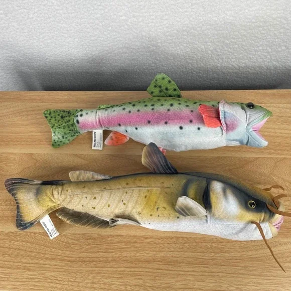 Bass Pro Shops Plush Fish Set Rainbow Trout and Catfish Realistic Stuffed Toys