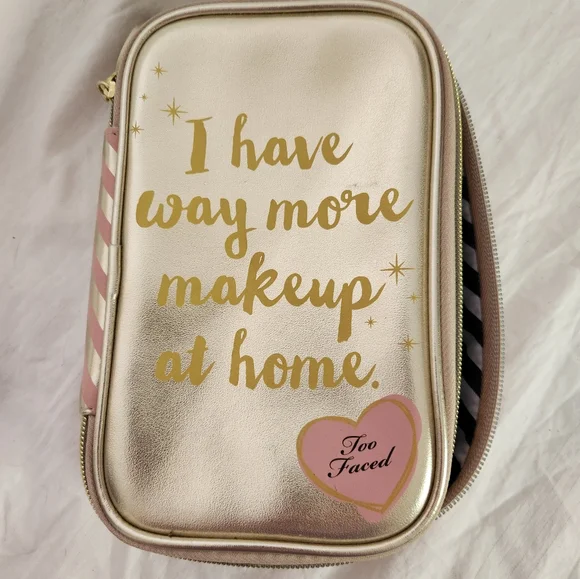Too Faced Gold and Pink Makeup Bag