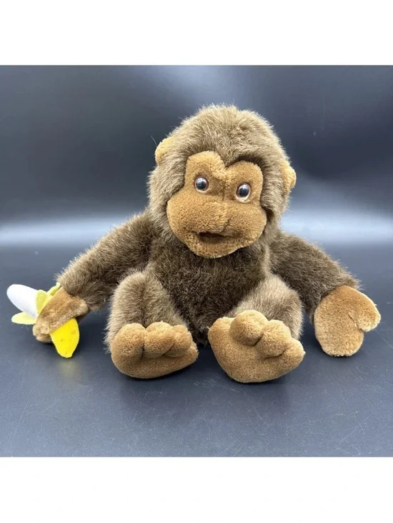 Dakin Plush Brown Monkey Toy with Banana - Soft Cuddly Stuffed Animal