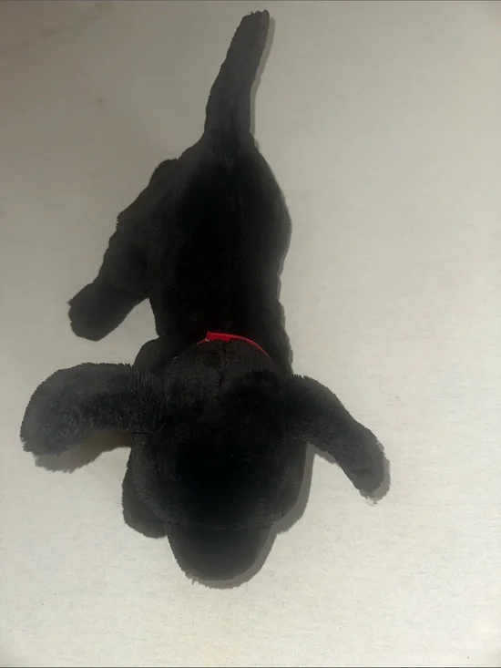 Kids Plush Black Dog Toy with Red Collar - Soft Pet Plush