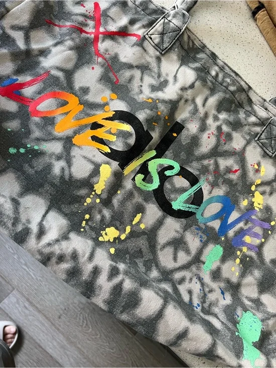 ALO Tie-Dye Canvas Tote with Rainbow 'Love Is Love' Graphic