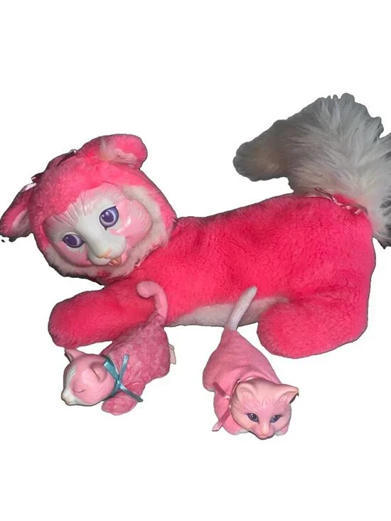 Hasbro Kitty Surprise Pink Plush Cat with 2 Kittens 1992 Vintage Rare 8825