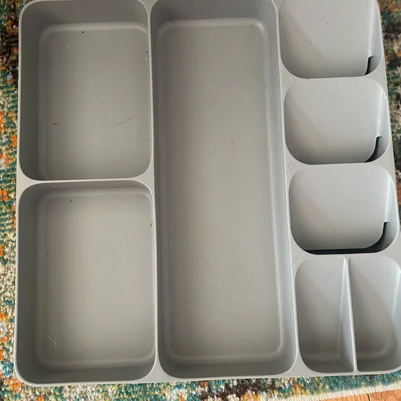Gray Makeup Organizer with Multiple Compartments and Modern Design