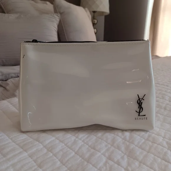 Ysl Beaute Cosmetic Bag Travel Pouch waterproof white black inside