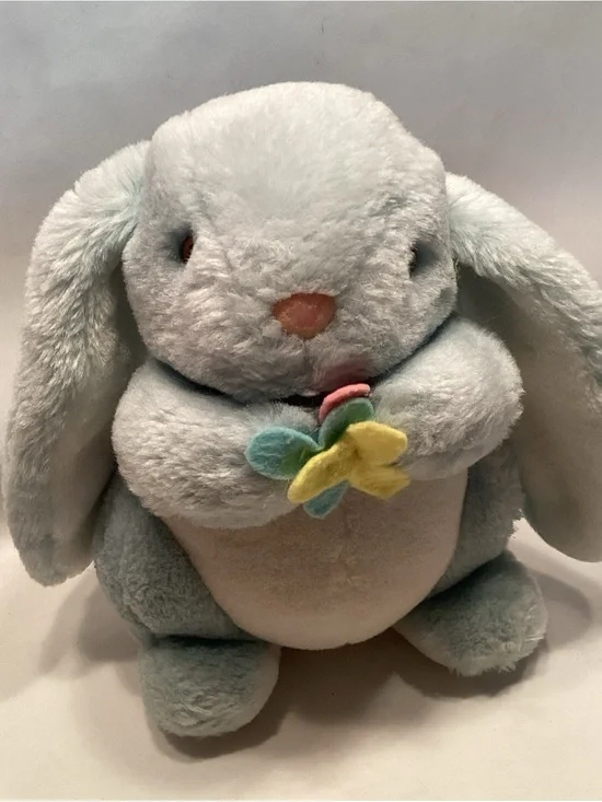 Westcliff Collection Blue White Bunny Rabbit Flowers Standing Plush 9