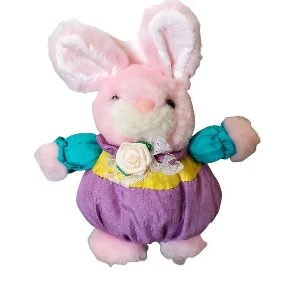 Vintage Small Pastel Pink Bunny Rabbit Plush Puffalump Style Stuffed Animal 7.5