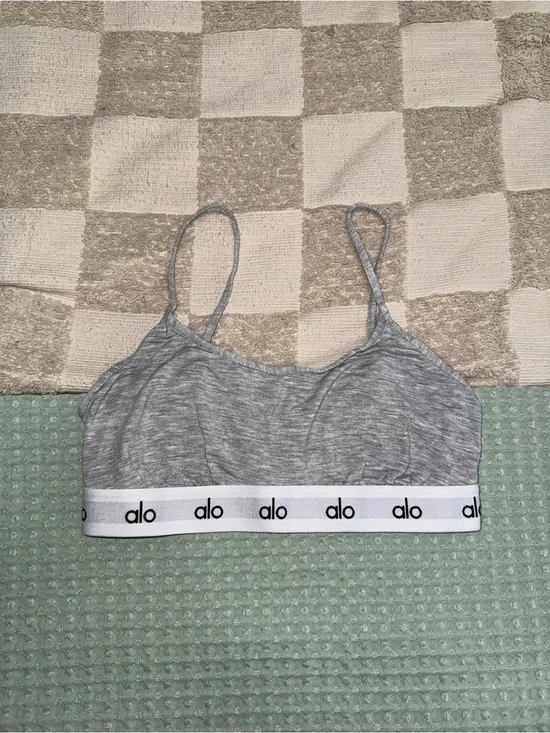 ALO Yoga Grey Marled Bralette with White Logo Band