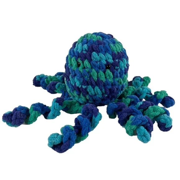 Crochet Handmade Plushie Blue & Green Knit Octopus Jellyfish Stuffed Animal Toy