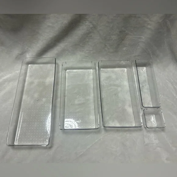5 Clear Plastic Drawer Organizers Storage Tray Dividers Bathroom Makeup Office