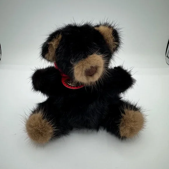 Ganz Bear Genuine Mink Fur Teddy Bear Black Tan Collectible 3rd Generation 6.5