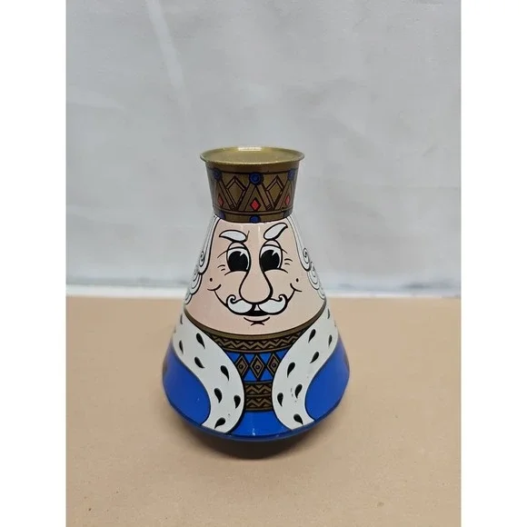 Vtg Royal King Hypo Bank Roly Poly Piggy‎ Bank Blue Gold Painted Metal 5