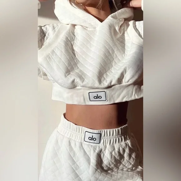 ALO Yoga Women's Quilted Crop Hoodie & Shorts Set in White