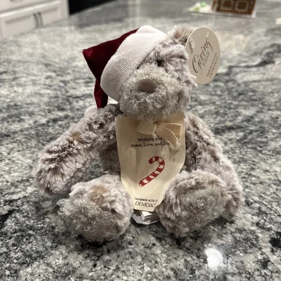 DEMDACO Christmas Giving Bear 10 In Brown Santa Beanie Surface Washable‎ USA NWT