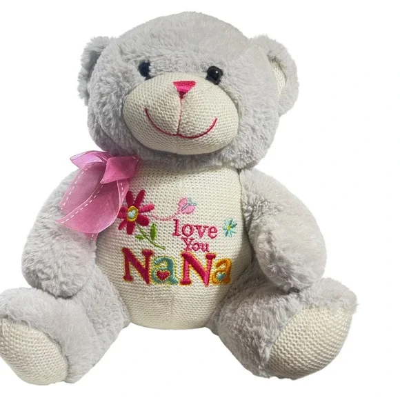 Dan Dee Way To Celebrate Grey Plush Teddy Bear Love You NaNa Embroidered 12 inch