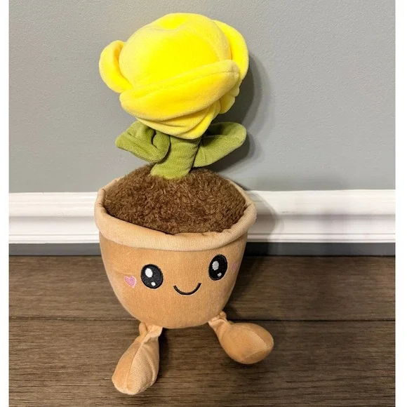 Smoochy Pals Yellow Rose Flower Pot Plush Stuffed Animal 10‎ inch Kawaii Toy