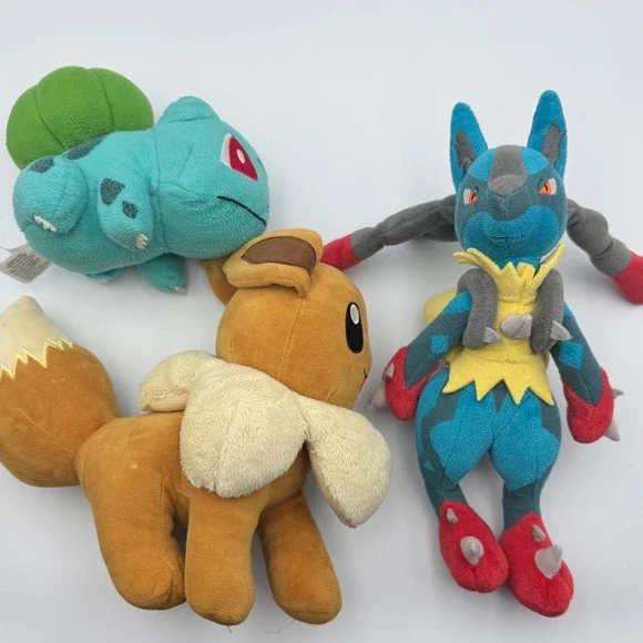 Pokemon Plush Lot Mega Lucario Pokemon Center Bulbasaur TOMY Eevee Bundle 3pc‎