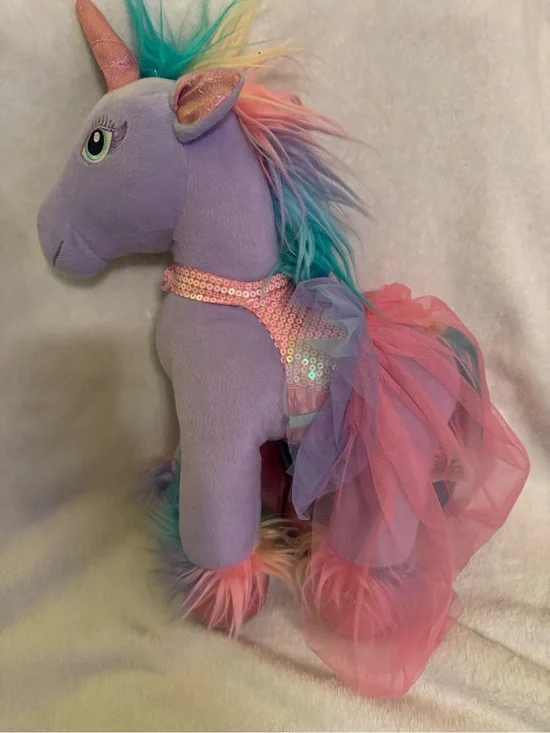 Build-A-Bear Purple Plush Unicorn with Pink Tutu and Rainbow Mane