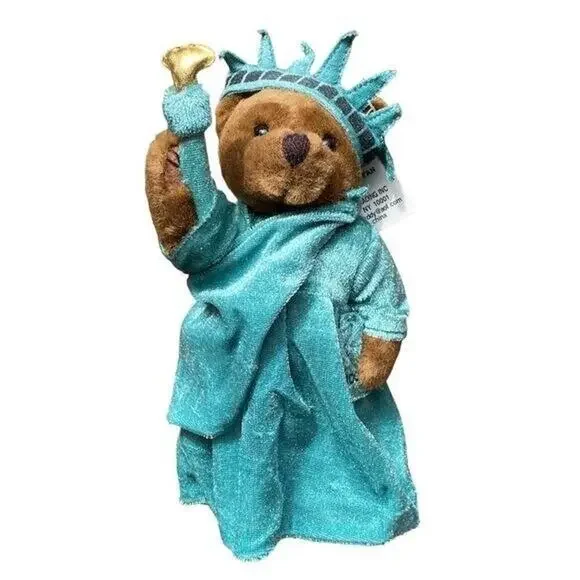 Vintage1997 J. Fan Americana Teddy Bear Statue of Liberty Plush Blue Collectible