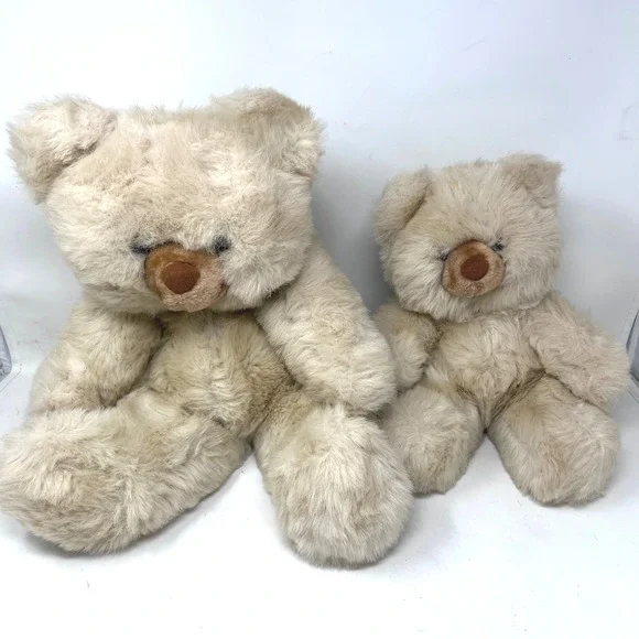 Vintage Prestige Toy‎ Corp Set of 2 Teddy Bear Plush Tan Beige 1985