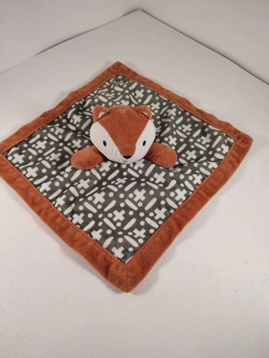 Levtex Orange Fox Baby Lovey Security Blanket Brown Gray Plus Cross Dot White