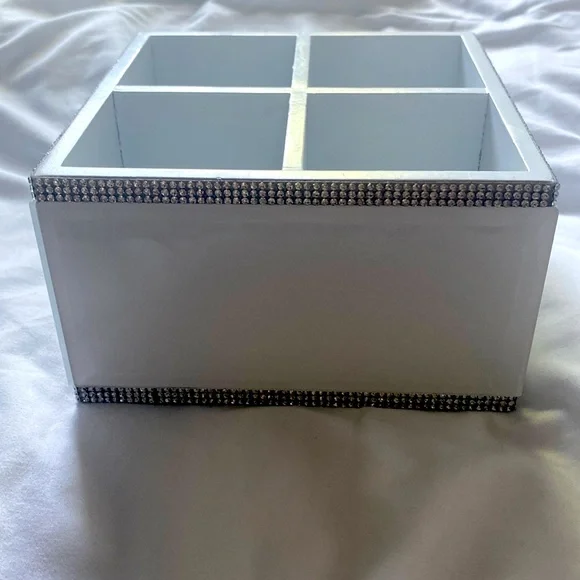 Stylish Four Compartment Glass Organizer with Rhinestones