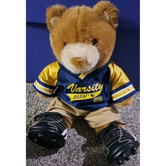 Build A Bear BAB Varsity Bear Plush Bear‎ With Varsity Shirt Khaki Shorts Cleats