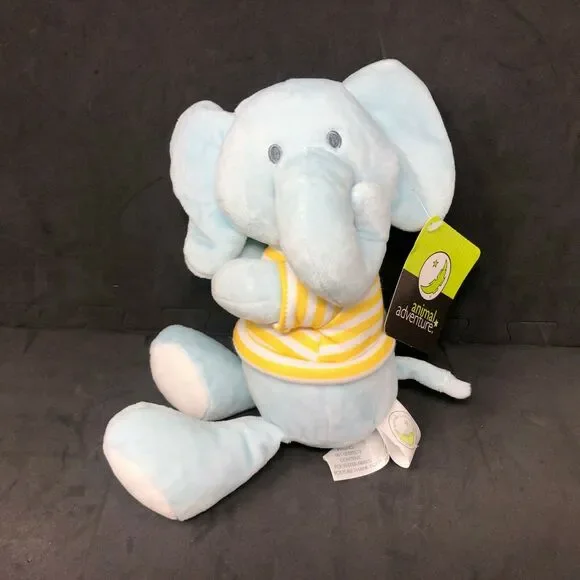 Animal‎ Adventure Blue Elephant Yellow White Striped Shirt Plush Lovey 8