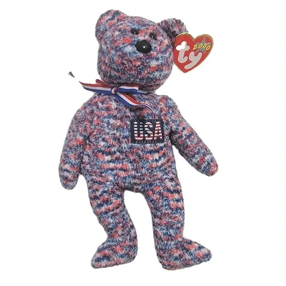 Vintage USA Ty Beanie Baby The Bear 2000‎ Patriotic Red White Blue Collectible