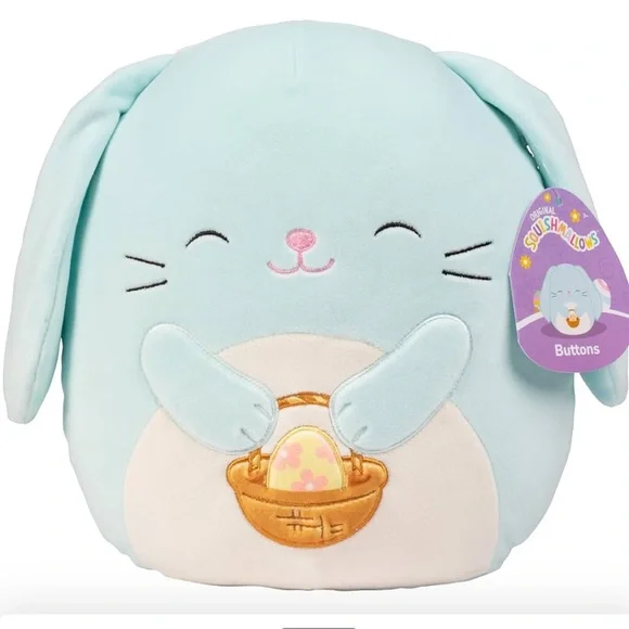 Original Squishmallow Blue Floppy Ears Rabbit Buttons 14 Inch Bunny, NWT