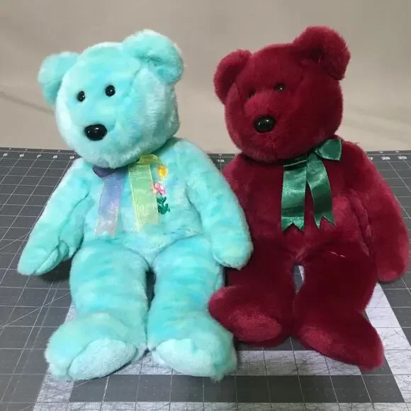 Ty Beanie‎ Buddies Teal Red Bear Plush Lot 1998 2001 Stuffed Animal Toy