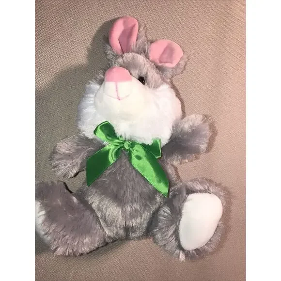 American Greetings Easter Gray Bunny Rabbit Green Bow‎ 11