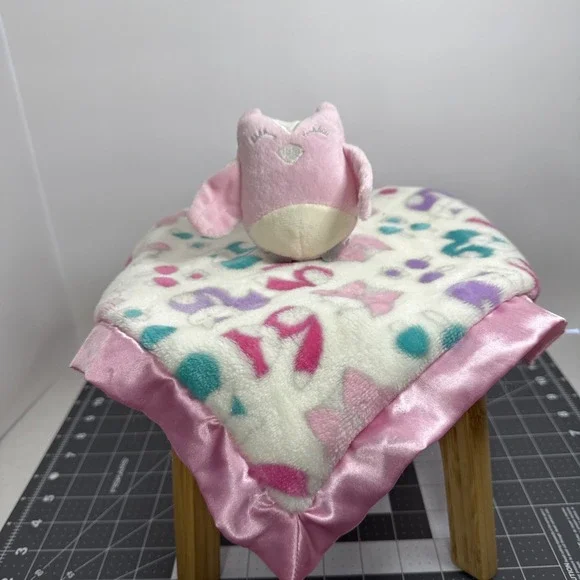 Lightning Bug Pink White Teal Owl Fox Security Blanket Satin Back Baby Lovey 13