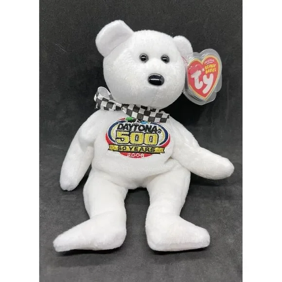 NASCAR Daytona 500 Celebrating 50 Years 2008 White TY Beanie‎ Baby NWMT