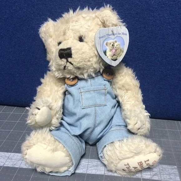Zondervan Love Bears All Things Thankful‎ Plush Sitting Bear Blue Overalls 2002