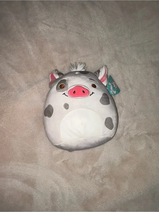 Gray and White Pig Plush Squishmallow-Style Soft Toy