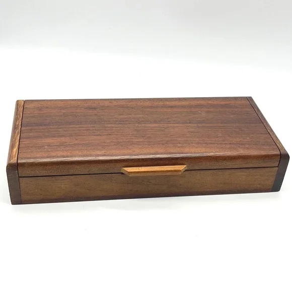Vintage Handcrafted Wood Valet Box Felt Lined 4 Compartment Jewelry Watch Case