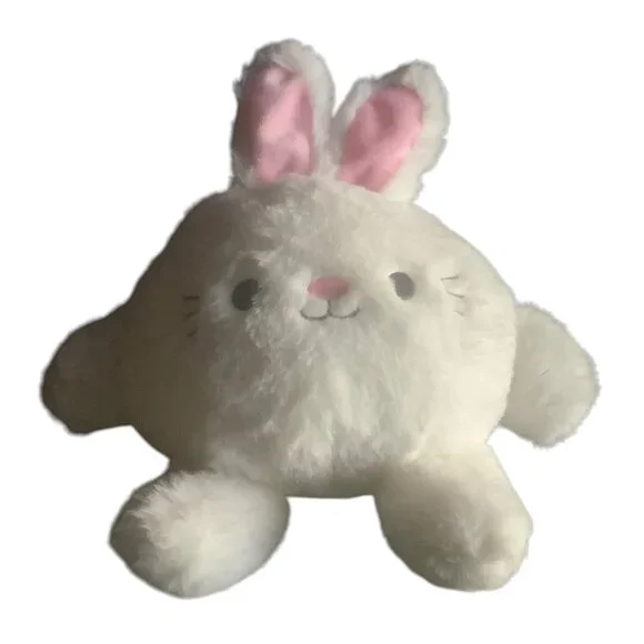 Round Plush White Rabbit Easter Basket Bunny Stuffed Animal Toy 10
