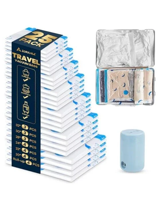Vacuum Storage Bags 25 Pack Electric Pump Travel Compression Space Saver Bags