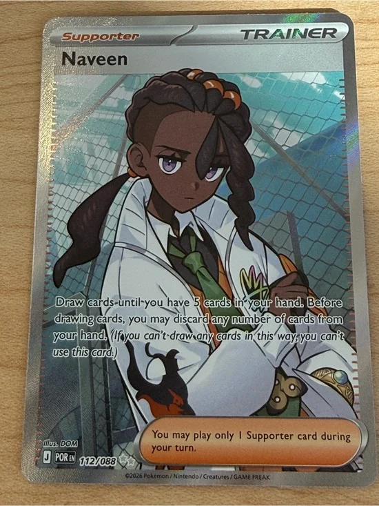 Pokemon Trainer Naveen Holographic Card - White, Green, Black, Brown