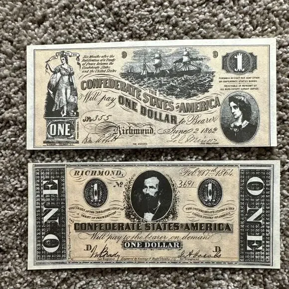 LOT Of 2 1962 TOPPS CIVIL WAR NEWS MONEY $1 DOLLAR BILL SERIAL #3691 & 355