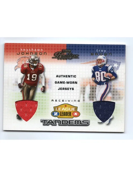 2002 Playoff Prestige League Leader Keyshawn Johnson Troy Brown Game Used Relic