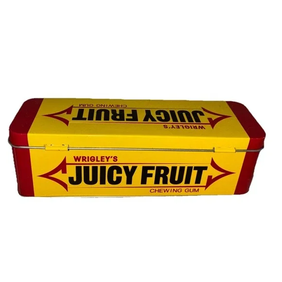 Wrigley's Juicy Fruit Chewing Gum Tin Box  Hinged Lid Empty 6.5x2x2.5