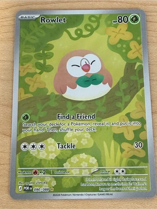 Pokemon Rowlet Card - Green, Brown, White