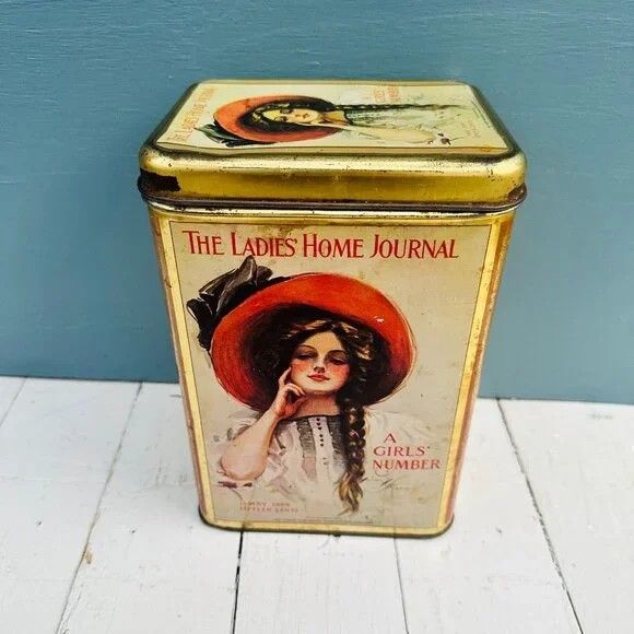 Vintage Ladies Home Journal Tin A Girl's Summer 1909 Cover Large Storage Tin