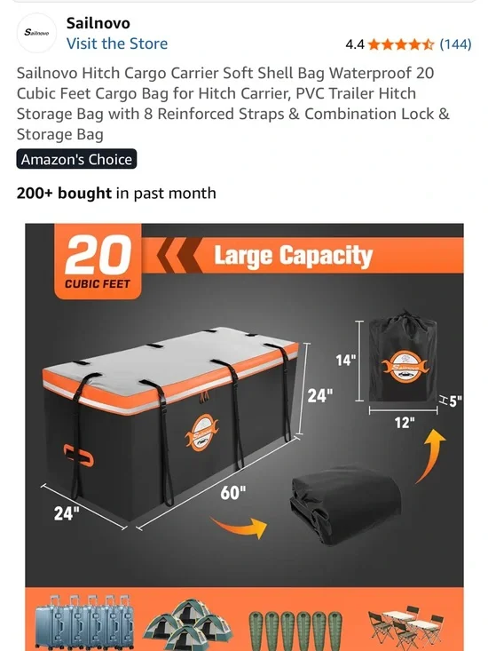 Black & Orange Hitch Cargo Carrier - Large Capacity Storage Bag