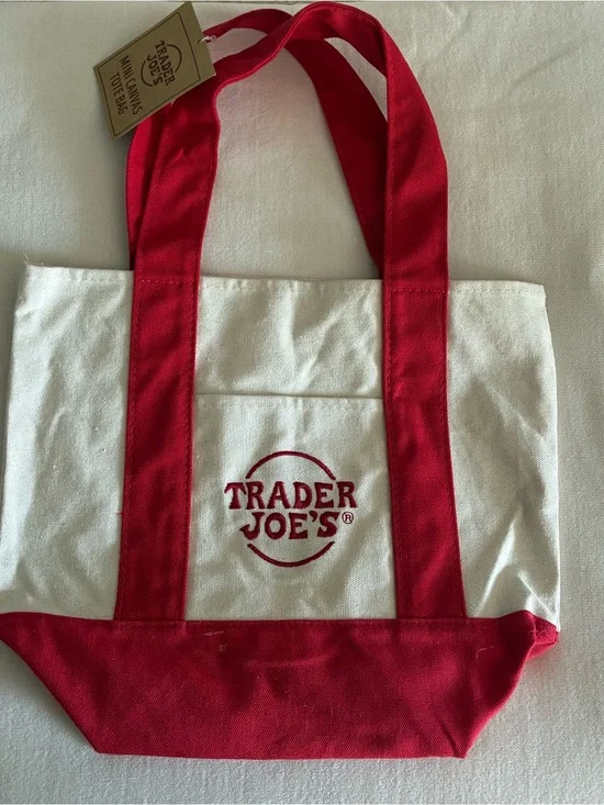 Trader Joe's Red & Cream Canvas Tote Bag