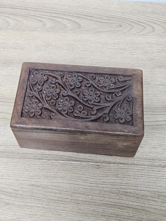 Tree of Life Wooden Pet Cremation Urn Box Hand Carved Memorial India 5